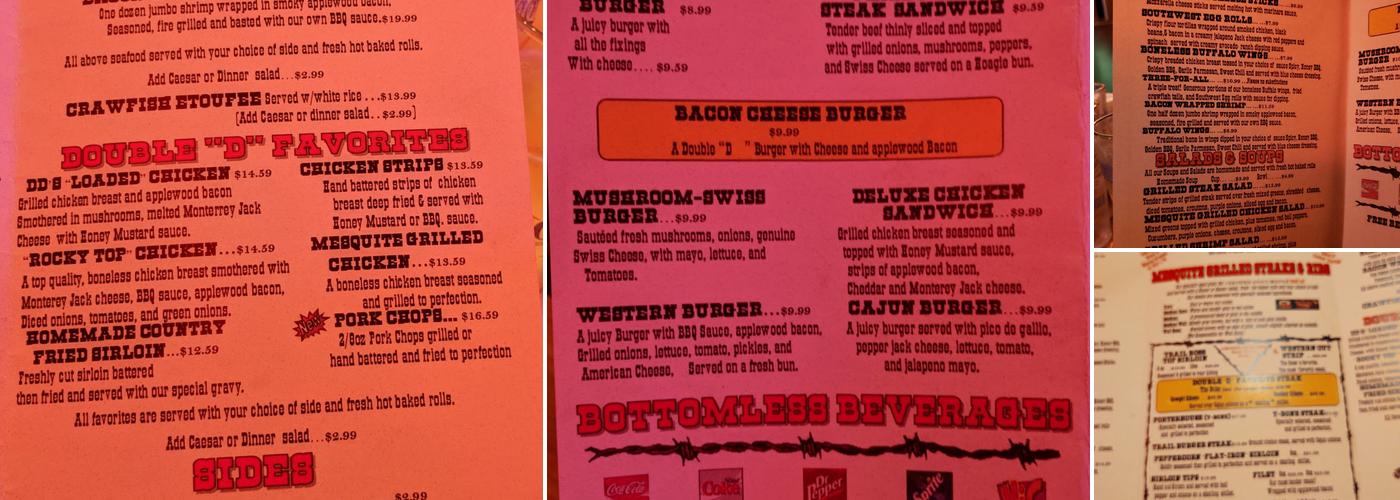 Double D Steak House Menu