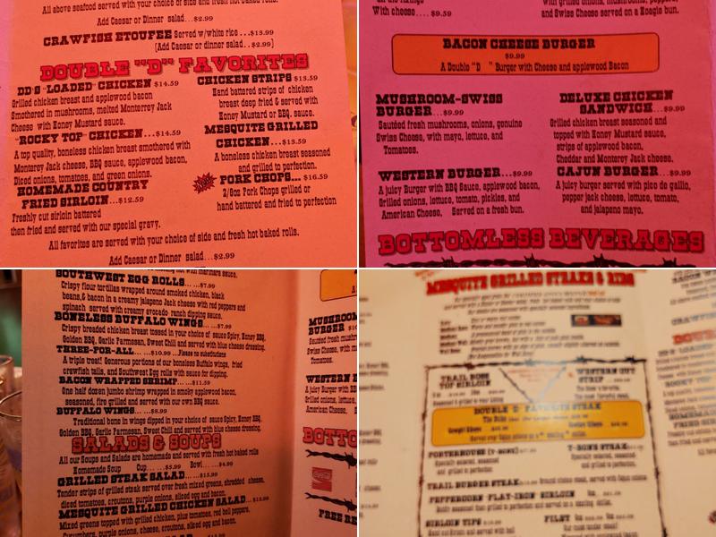 Double D Steak House Menu