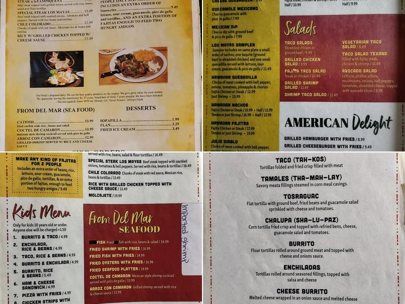 Los Mayas Mexican Restuarant Menu