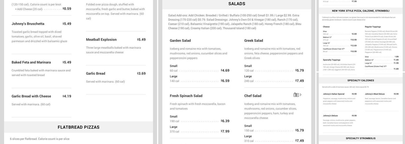 Johnny's New York Style Pizza Menu