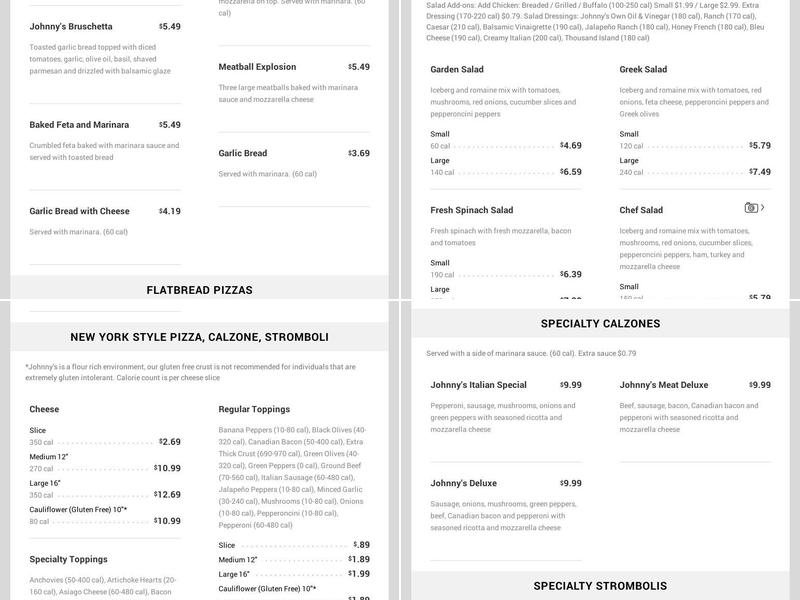 Johnny's New York Style Pizza Menu