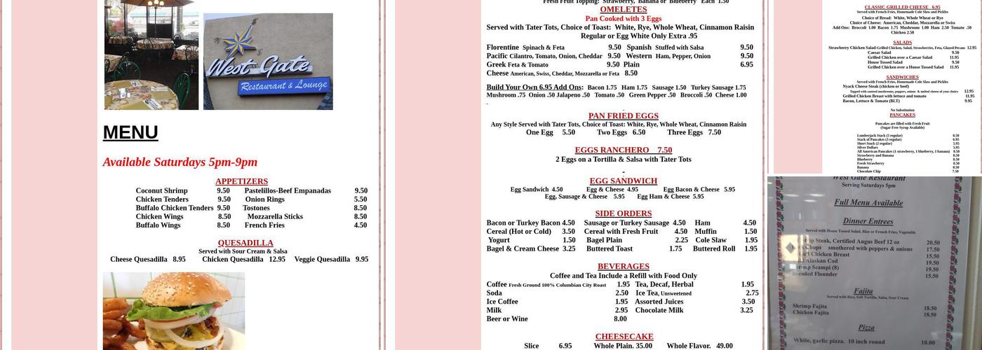 West Gate Restaurant Menu
