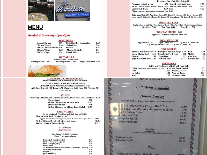 West Gate Restaurant Menu