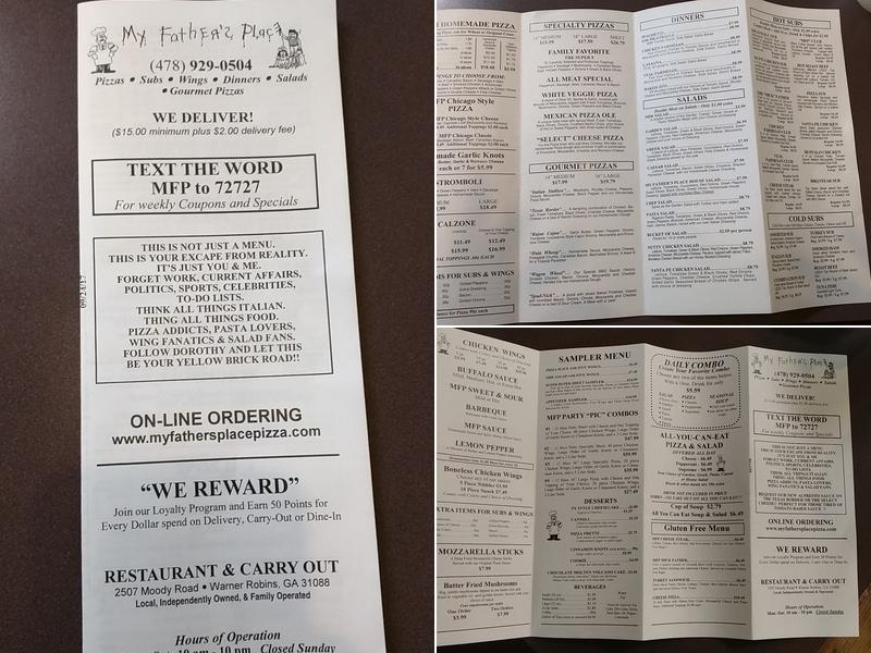 My Father's Place Menu