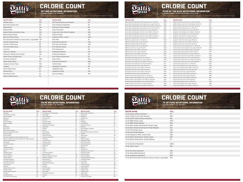 Mr Gatti's Pizza Menu