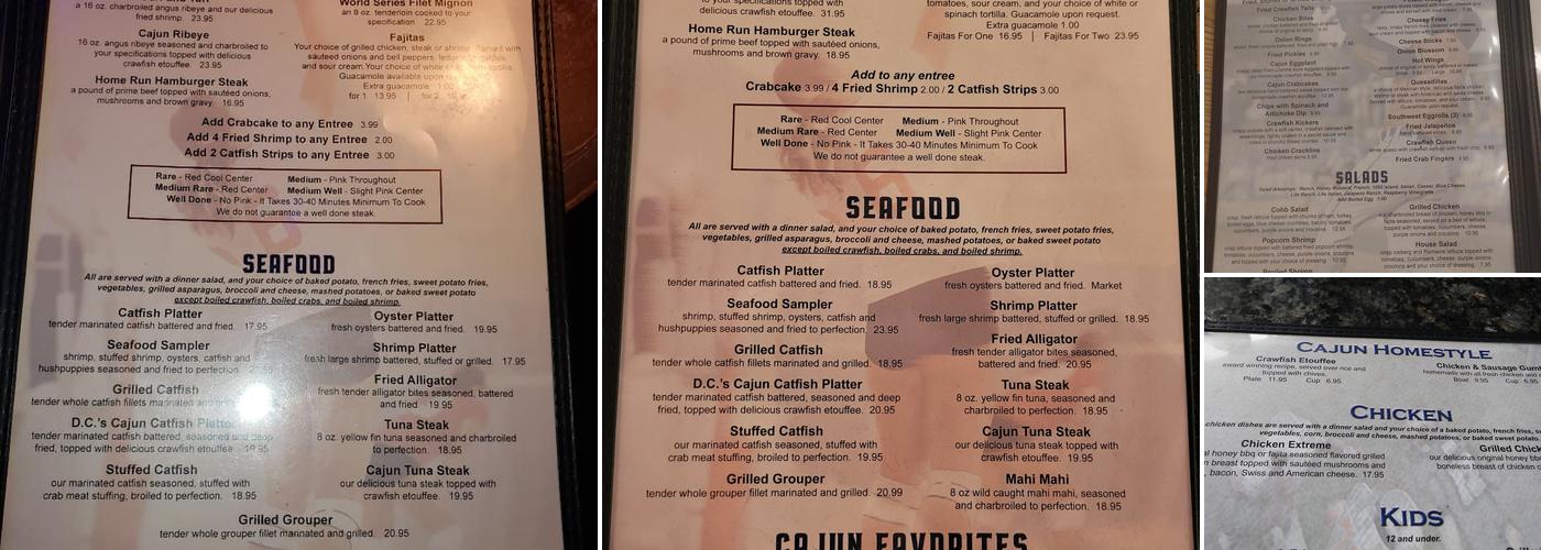 D C's Sports Bar & Steakhouse Menu