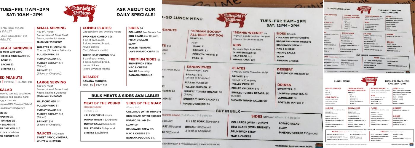 Satterfields BBQ Menu