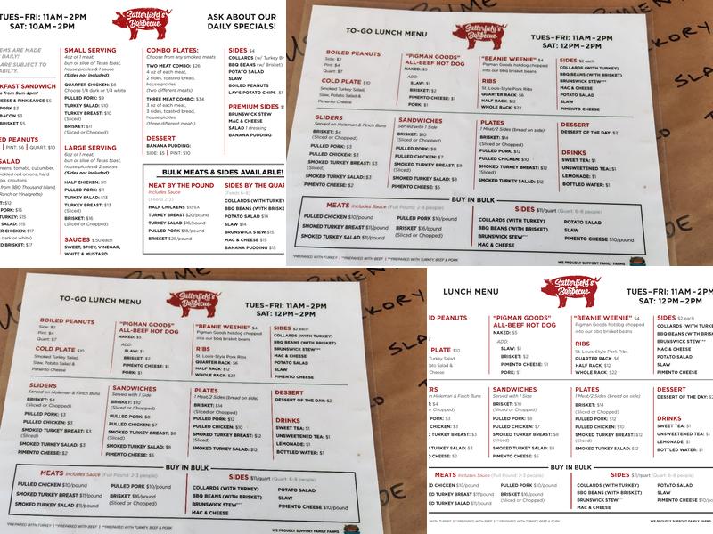 Satterfields BBQ Menu