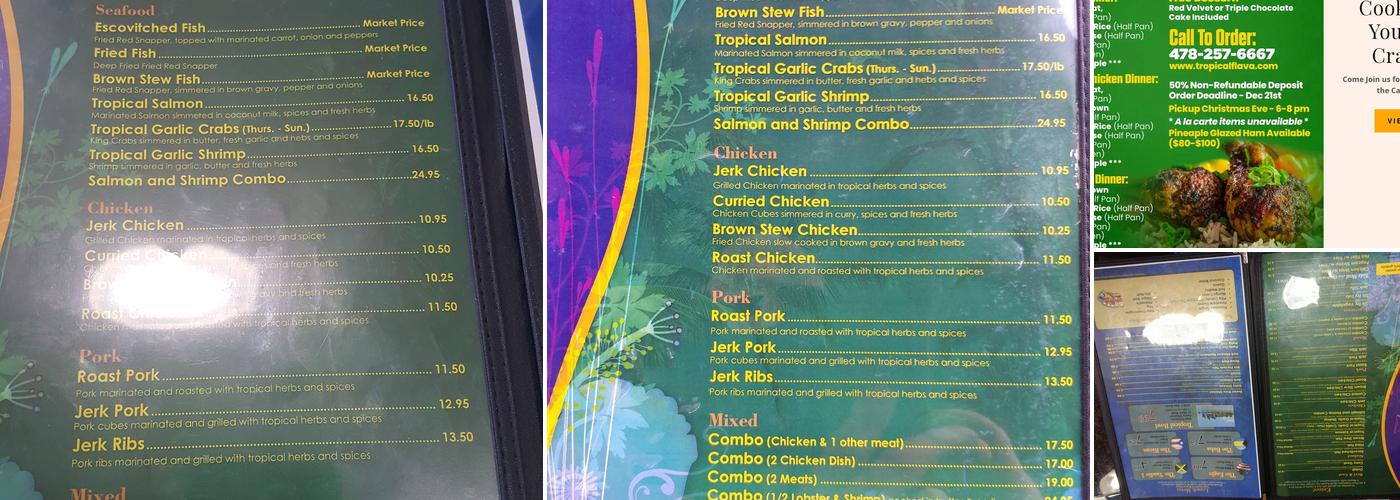 Tropical Flava Menu