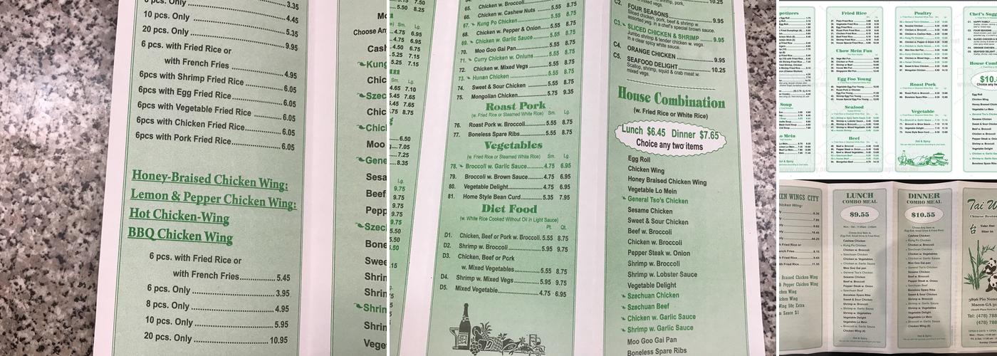 Taiwan Restaurant Menu