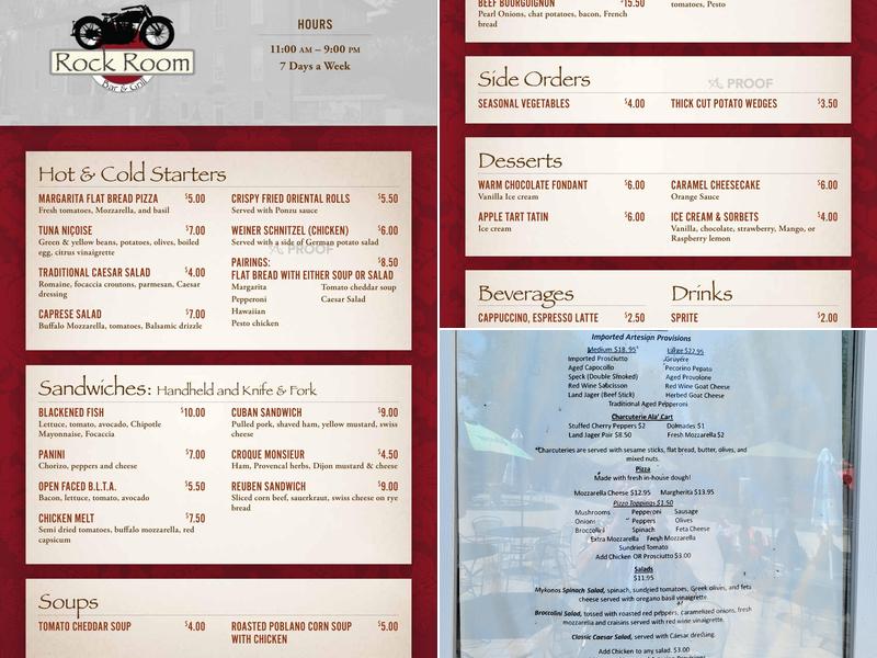 Rock Room Bar and Grill Menu