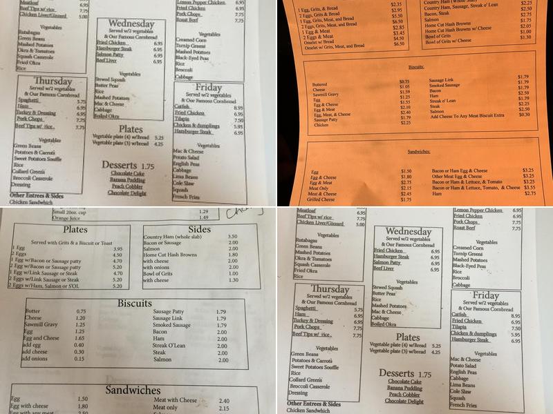 Cox Cafe Menu