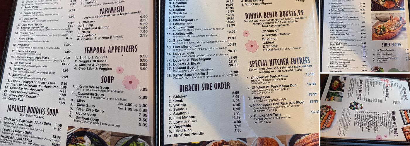 Kyoto Steakhouse & Sushi Bar Menu