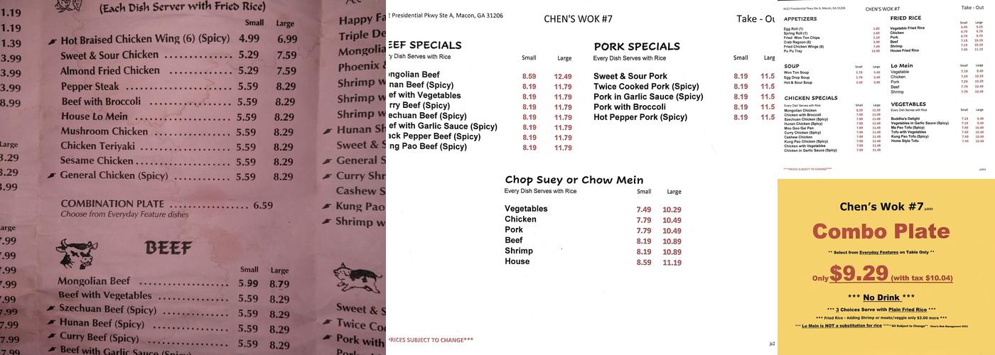 Chen's Wok VII Menu