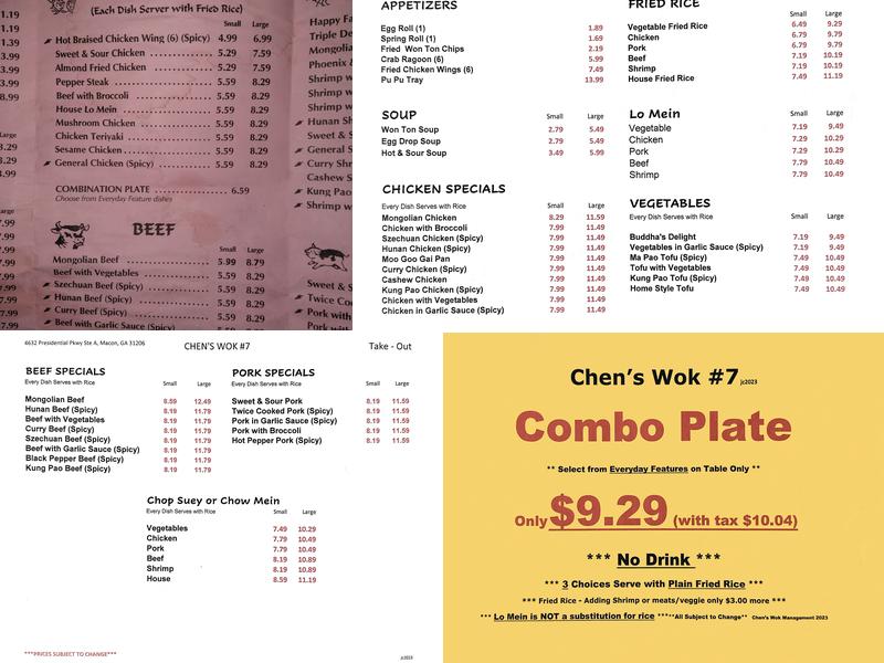 Chen's Wok VII Menu