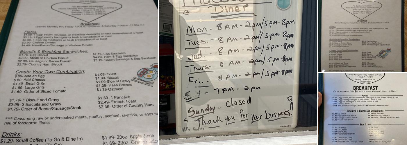 Maebob's Diner Menu