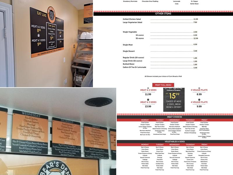The Bears Den Menu