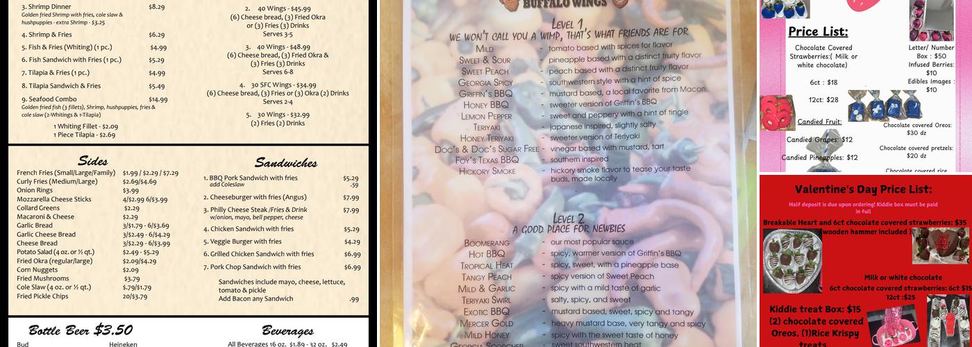 Francar's Buffalo Wings Menu