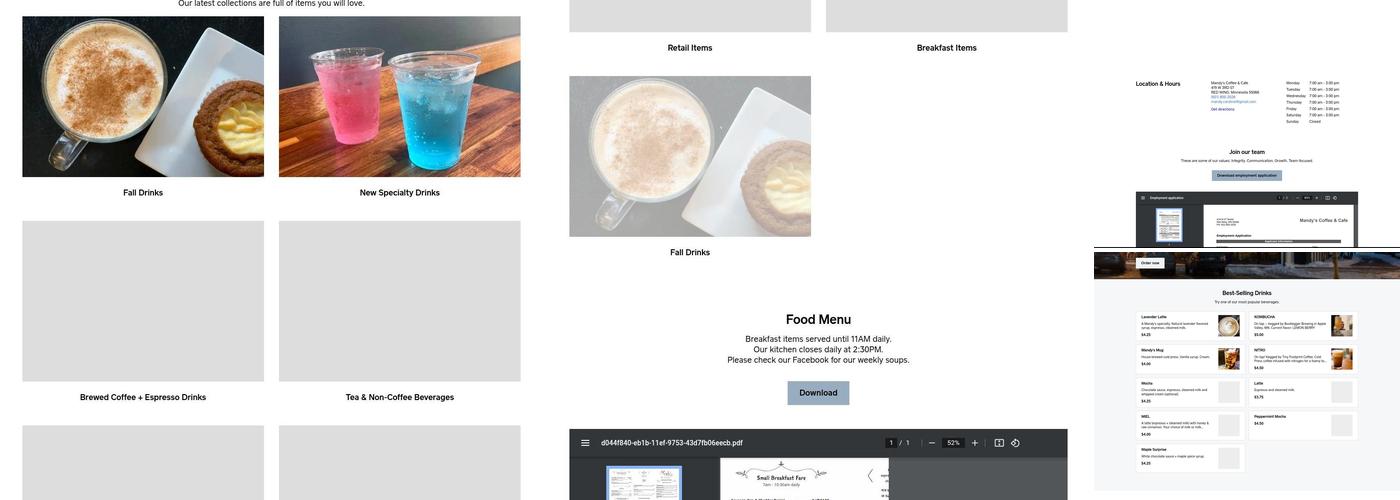 Mandy's Coffee & Cafe Menu