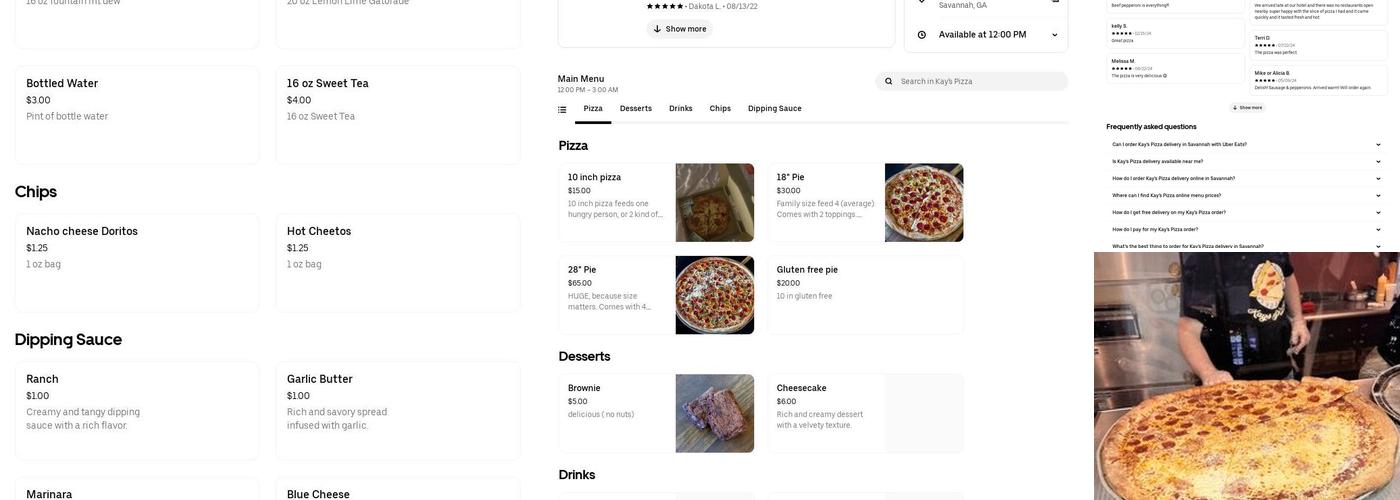 Kay's Pizza Menu