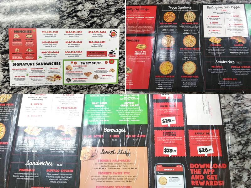 Stoner's Pizza Joint Savannah Georgetown Menu