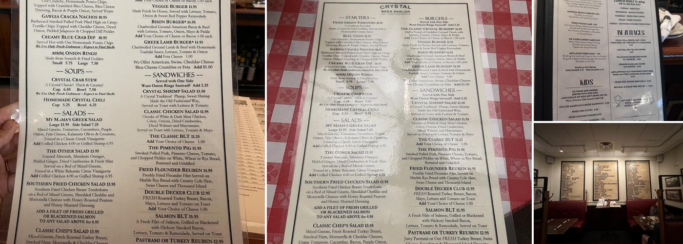 Crystal Beer Parlor Menu