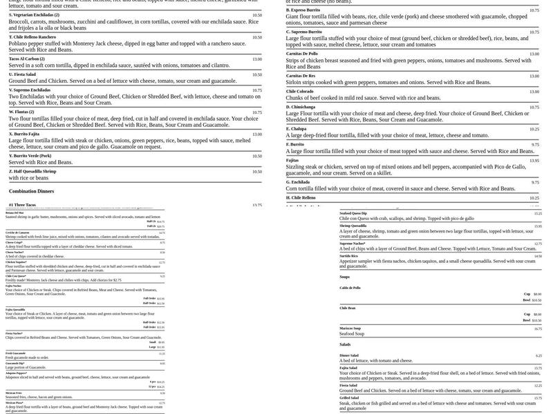 Fiesta Mexicana Menu