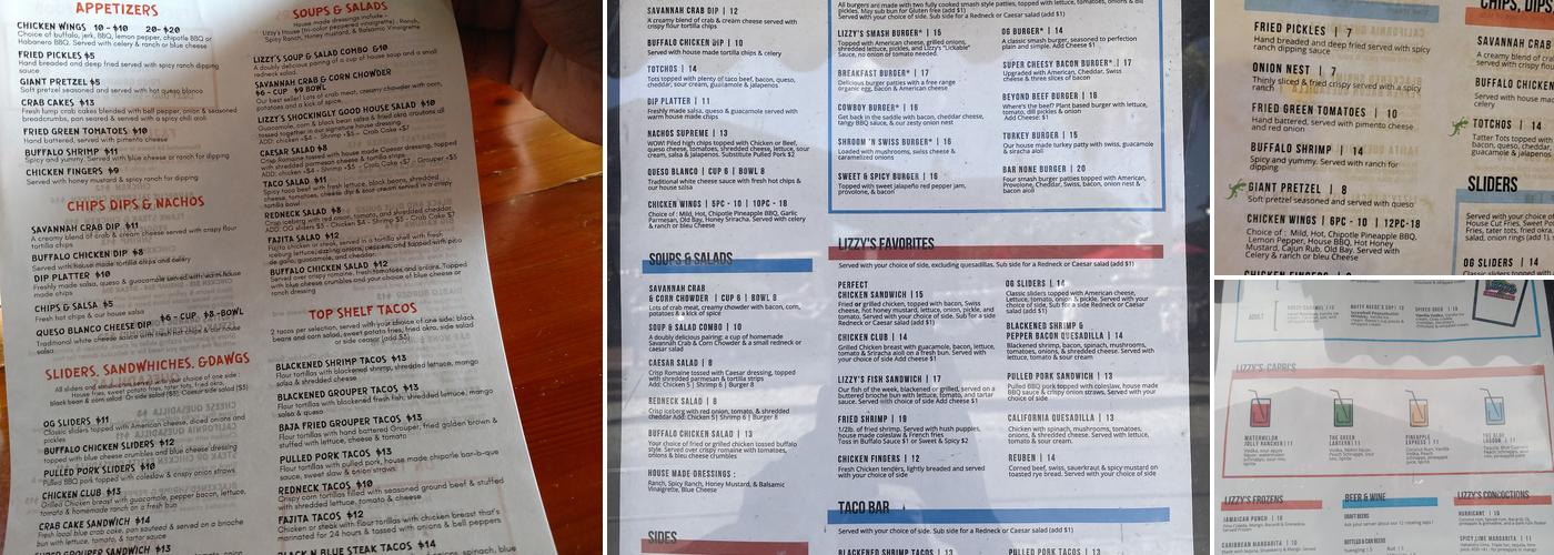 Lizzy's Burger Bar & Grill Menu