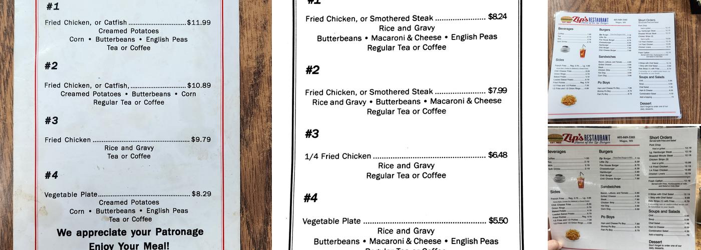 Zip's Cafe Menu