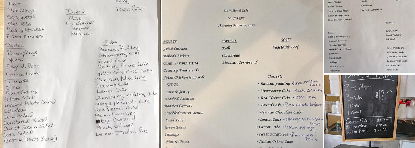 Main Street Cafe Menu