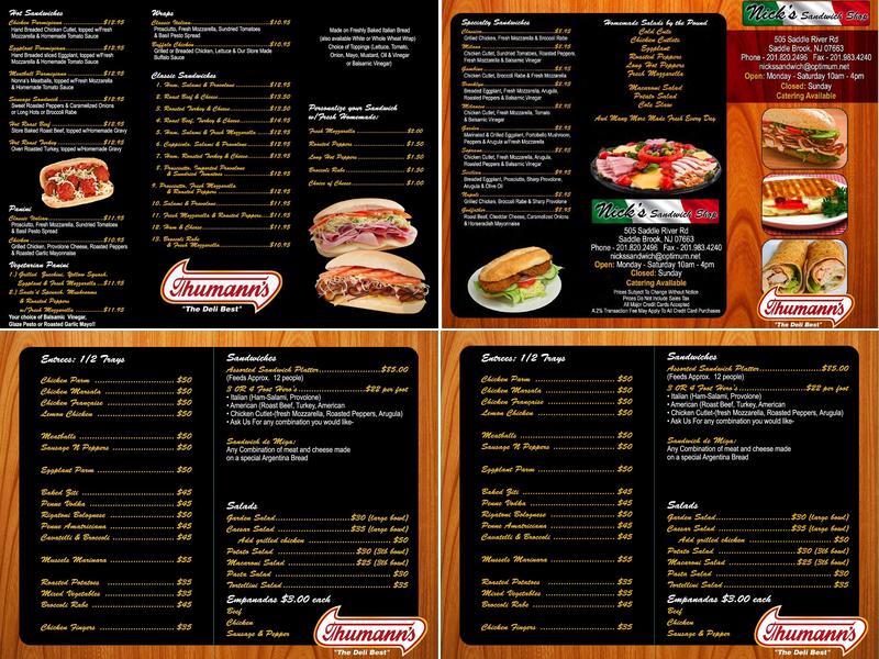 Nick's Sandwich Shop Menu