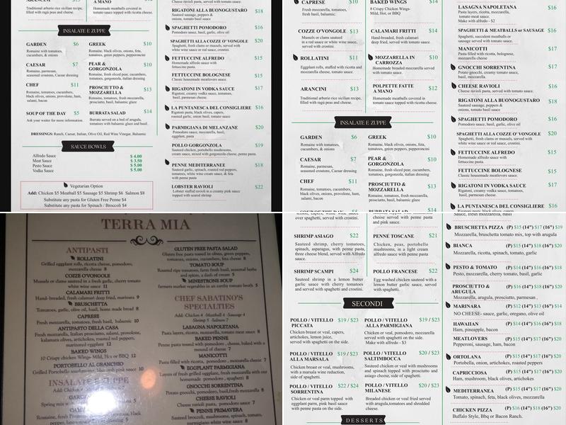 Terra Mia Italian Bistro & Pizzeria Menu