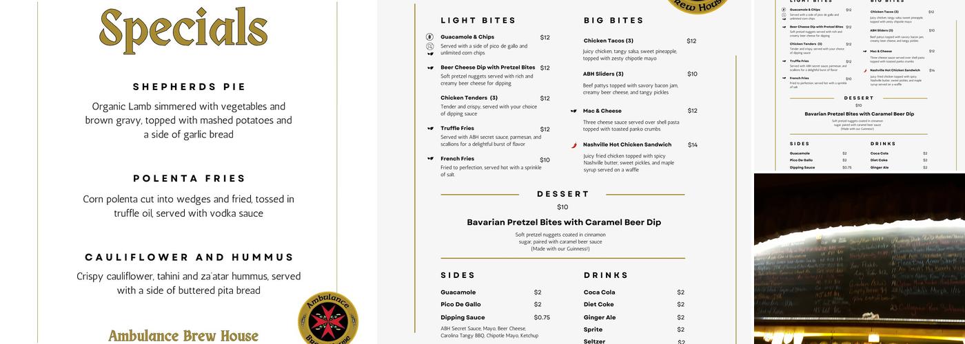 Ambulance Brew House Menu