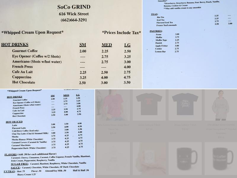 SoCo Grind Menu