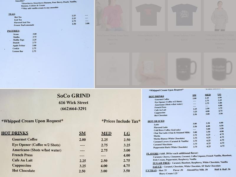 SoCo Grind Menu