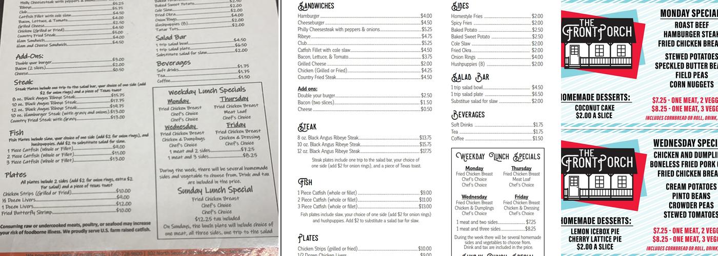 Front Porch/Prather Catering Company Menu