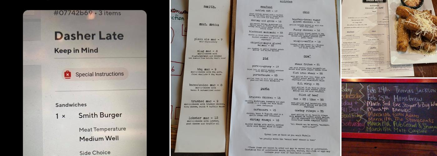 Smith. Restaurant Menu