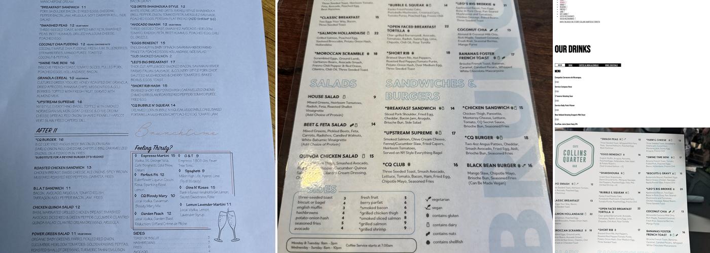 The Collins Quarter Menu