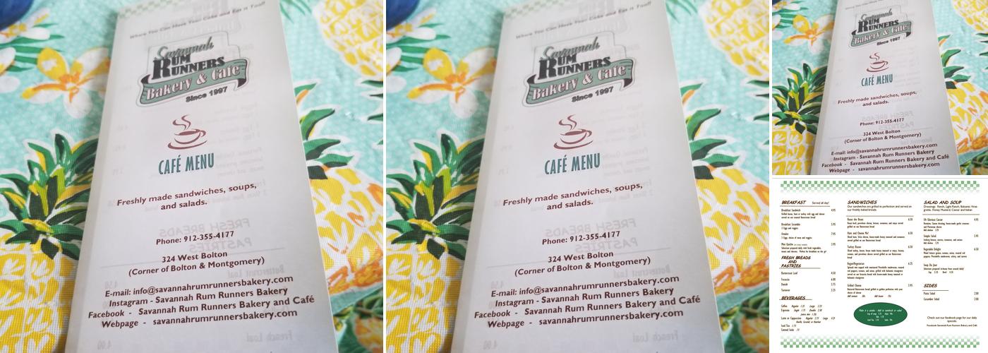 Savannah Rum Runners Bakery and Cafe Menu