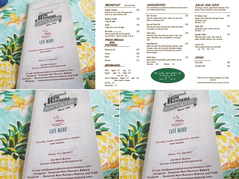 Savannah Rum Runners Bakery and Cafe Menu