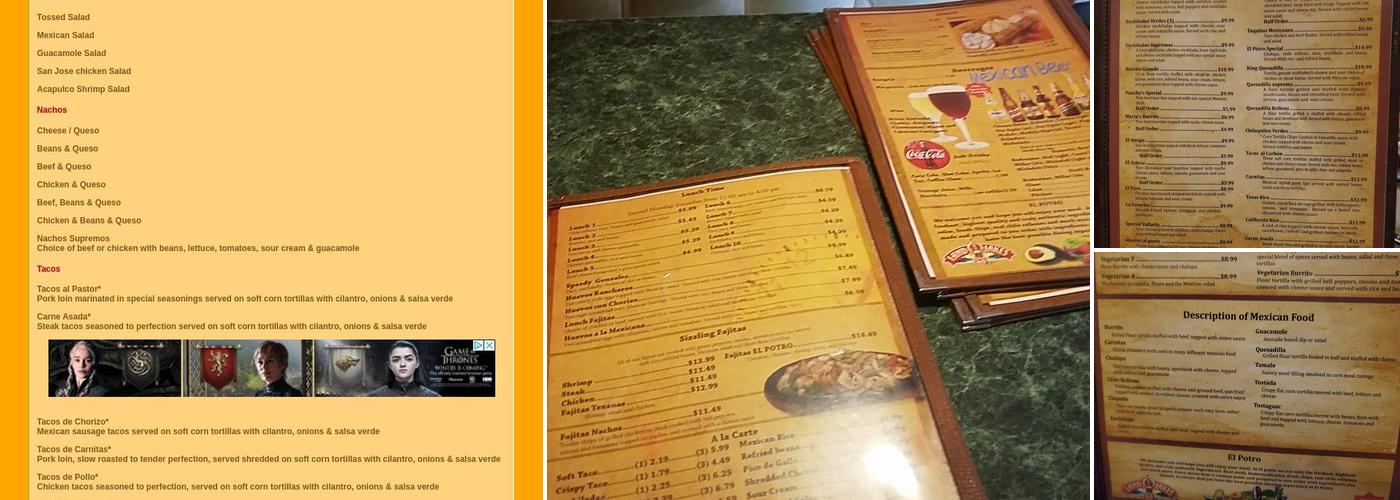 El Potro Mexican Restaurant Menu