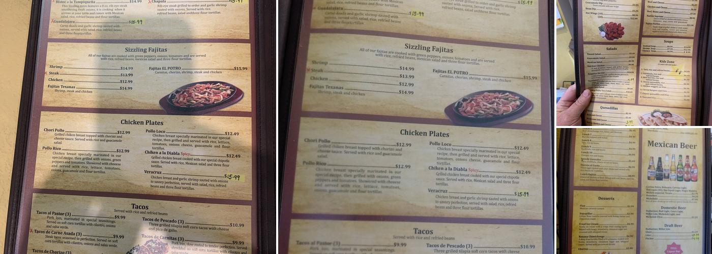 El Potro Mexican Restaurant Menu