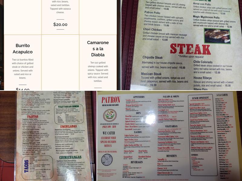 Patron Mexican Bar & Grill Menu