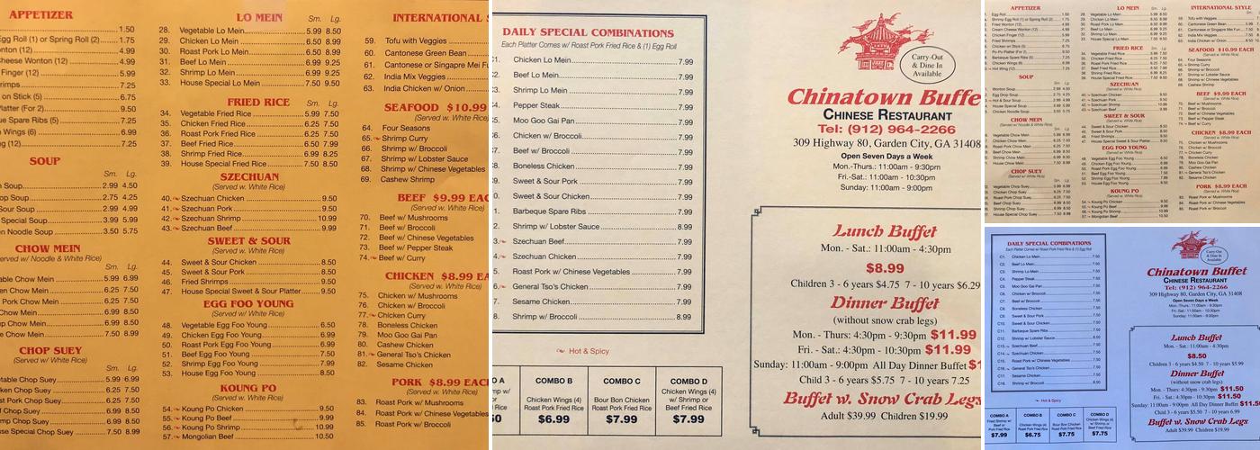 Chinatown Buffet Menu