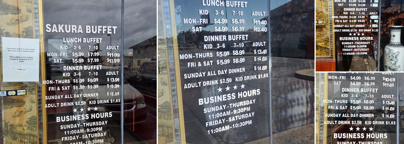 Sakura Buffet Menu