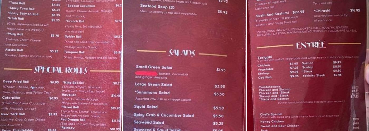 Ming's Asian Fusion Menu