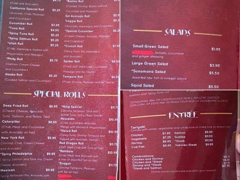 Ming's Asian Fusion Menu