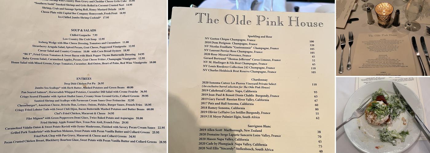 The Olde Pink House Menu