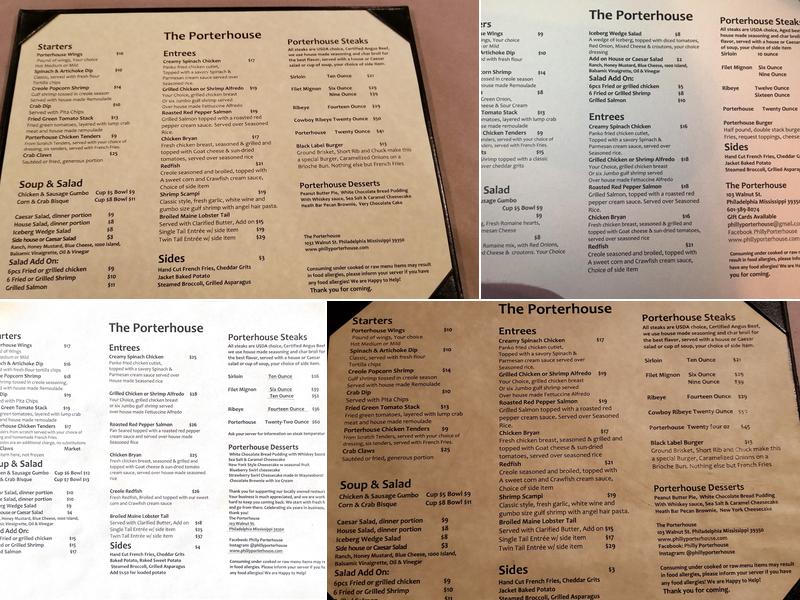 The Porterhouse Menu