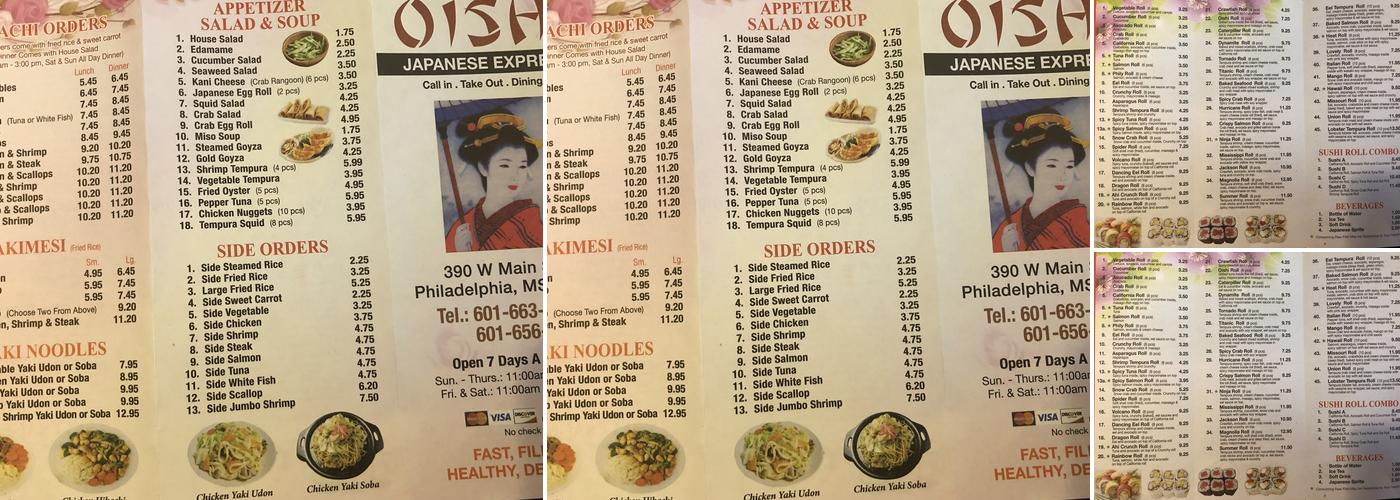 Oishi Japanese Express Menu